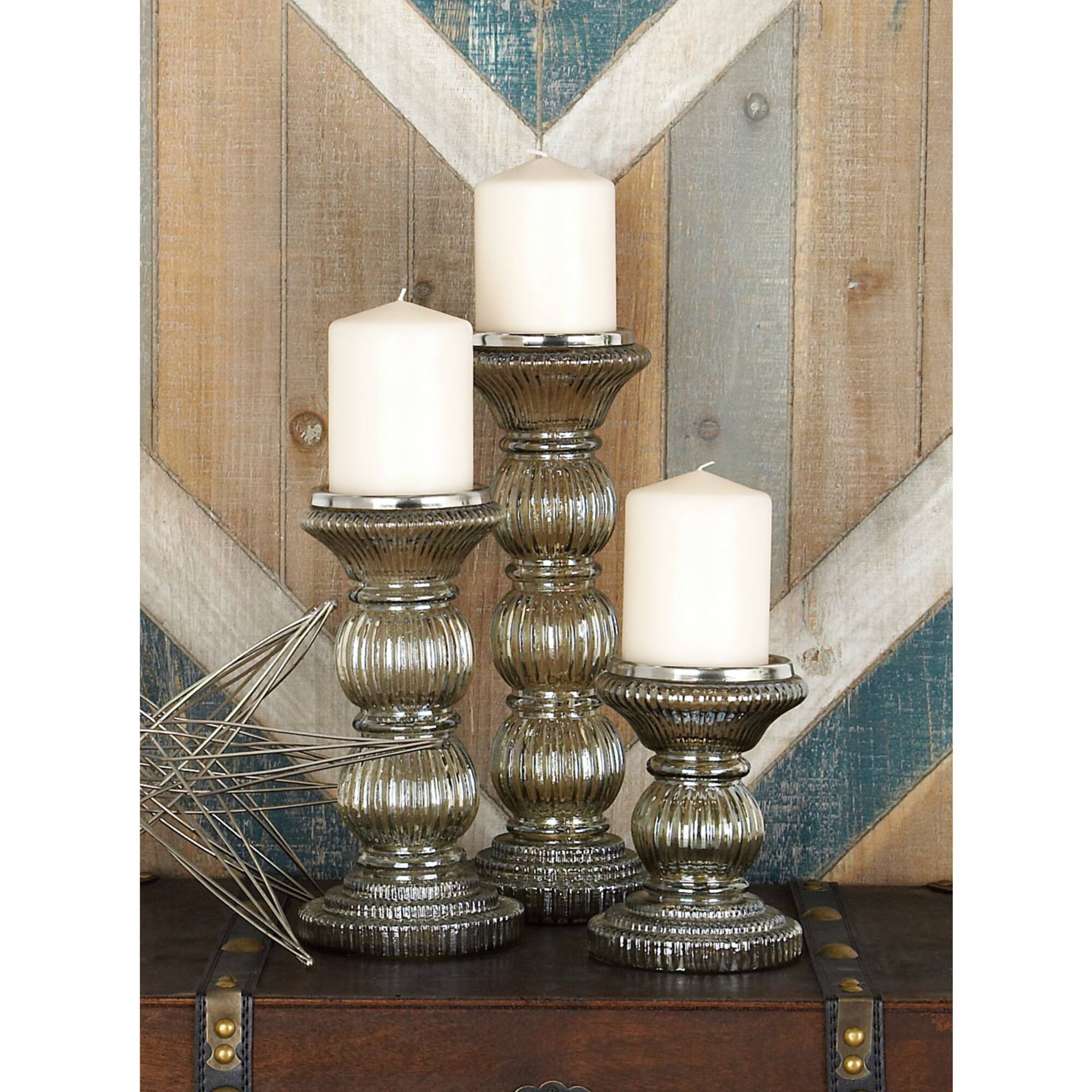Clear Glass Traditional Candle Holder Set